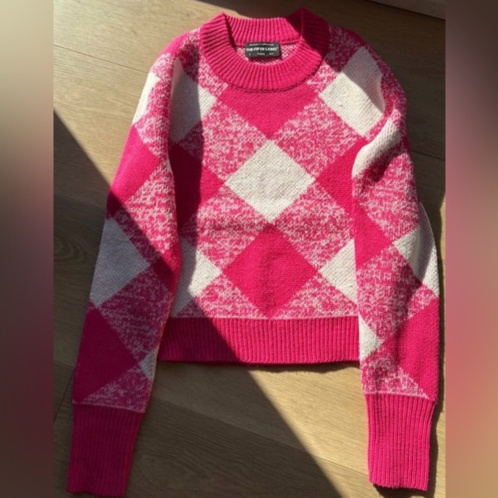 The Fifth Label Pink and White Argyle Sweater